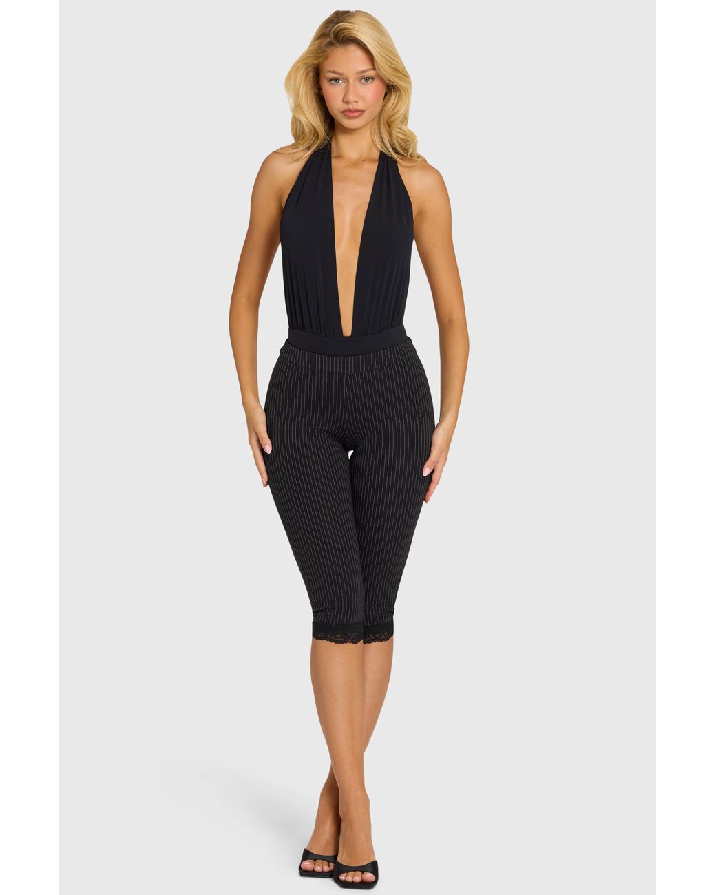Oh Polly Black Plunge Halterneck Bodysuit