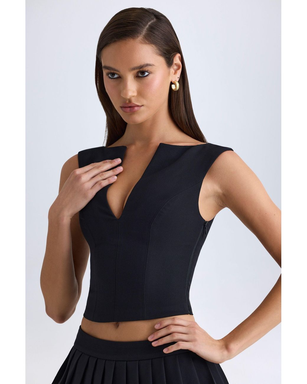 Oh Polly Black V-Neck Structured Crop Top
