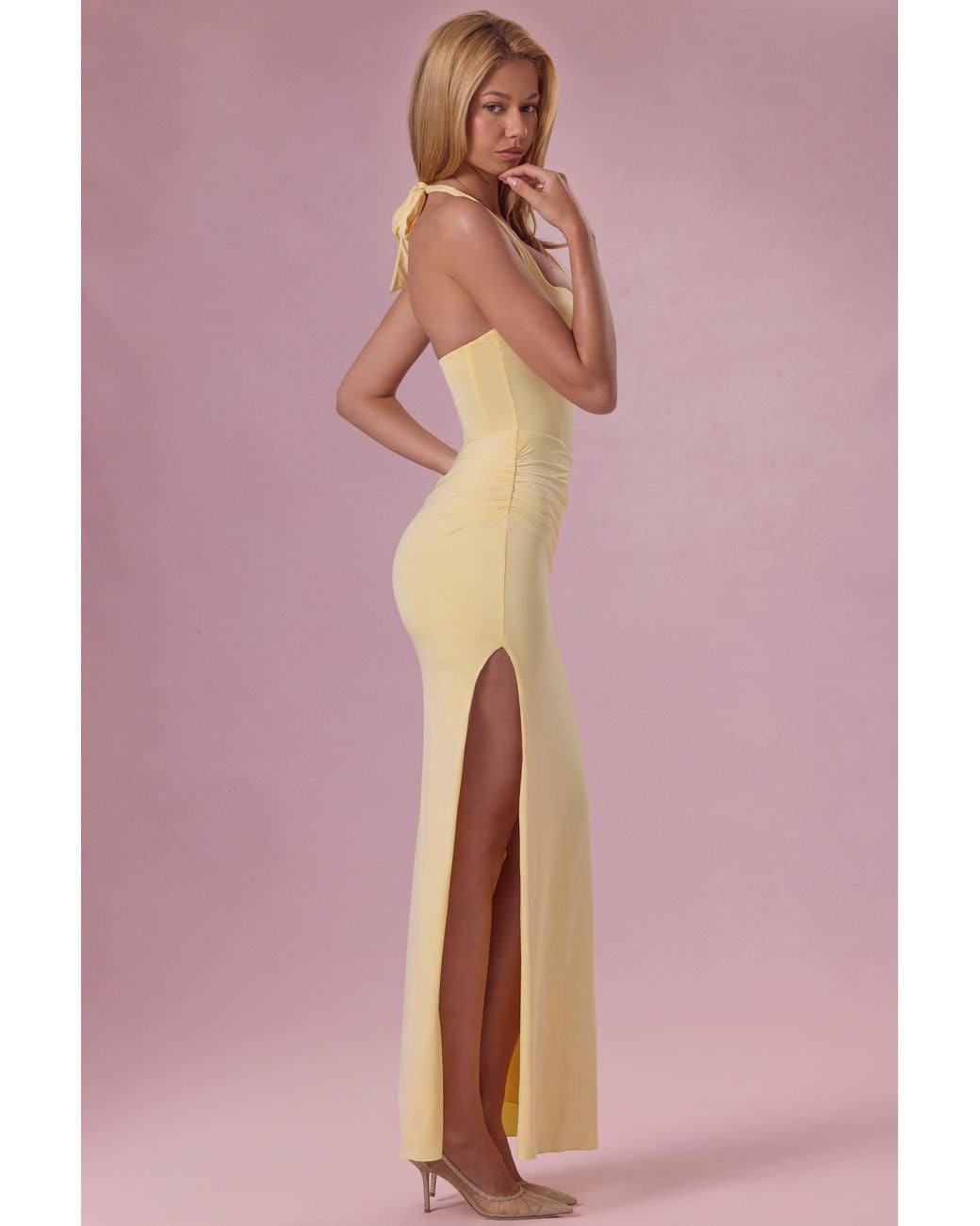 Oh Polly Yellow Jersey Corset Bridesmaid Dress