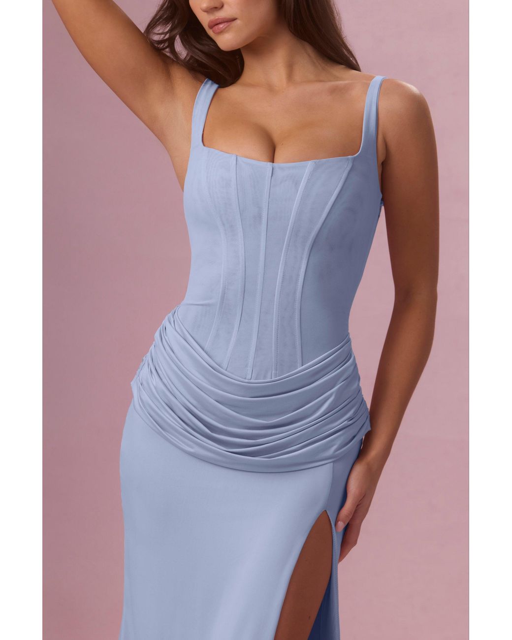 Oh Polly Blue Mesh Draped Bridesmaid Dress