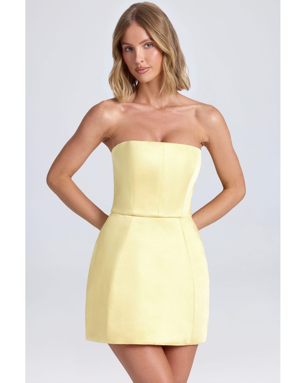 Oh Polly Yellow Bandeau Structured Tulip Mini Dress