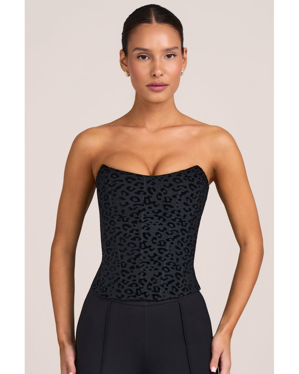 Oh Polly Black Flocked Leopard Mesh Corset Top