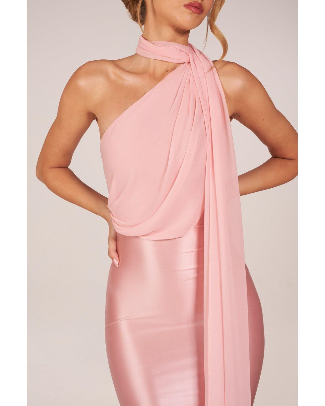 Oh Polly Pink Scarf-Detail Midaxi Dress