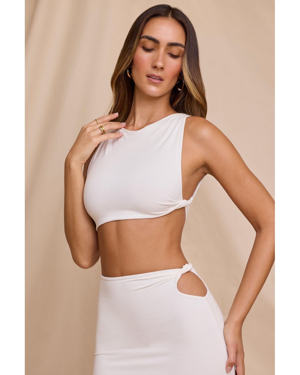 Oh Polly White High Neck Twist Crop Top