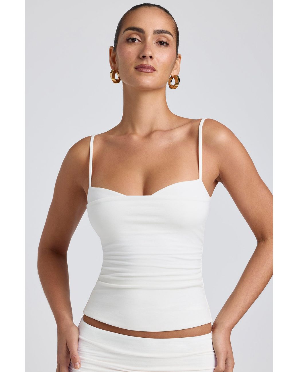 Oh Polly White Modal Ruched Layered Tank Top