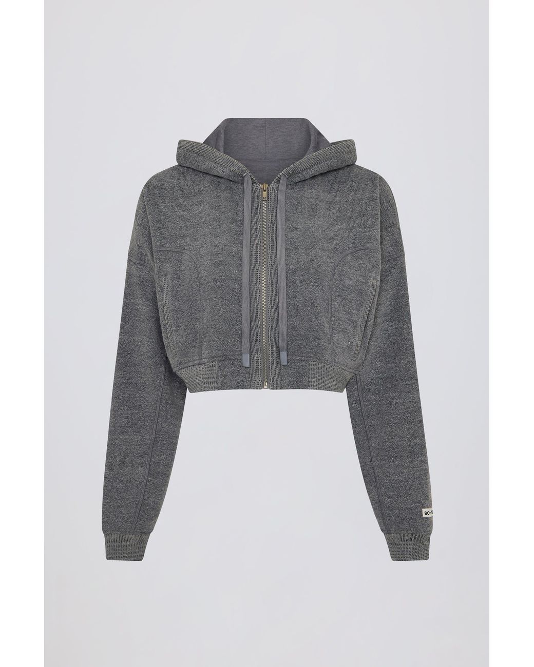 BO+TEE Gray Terry Cotton Zip-Up Cropped Hoodie