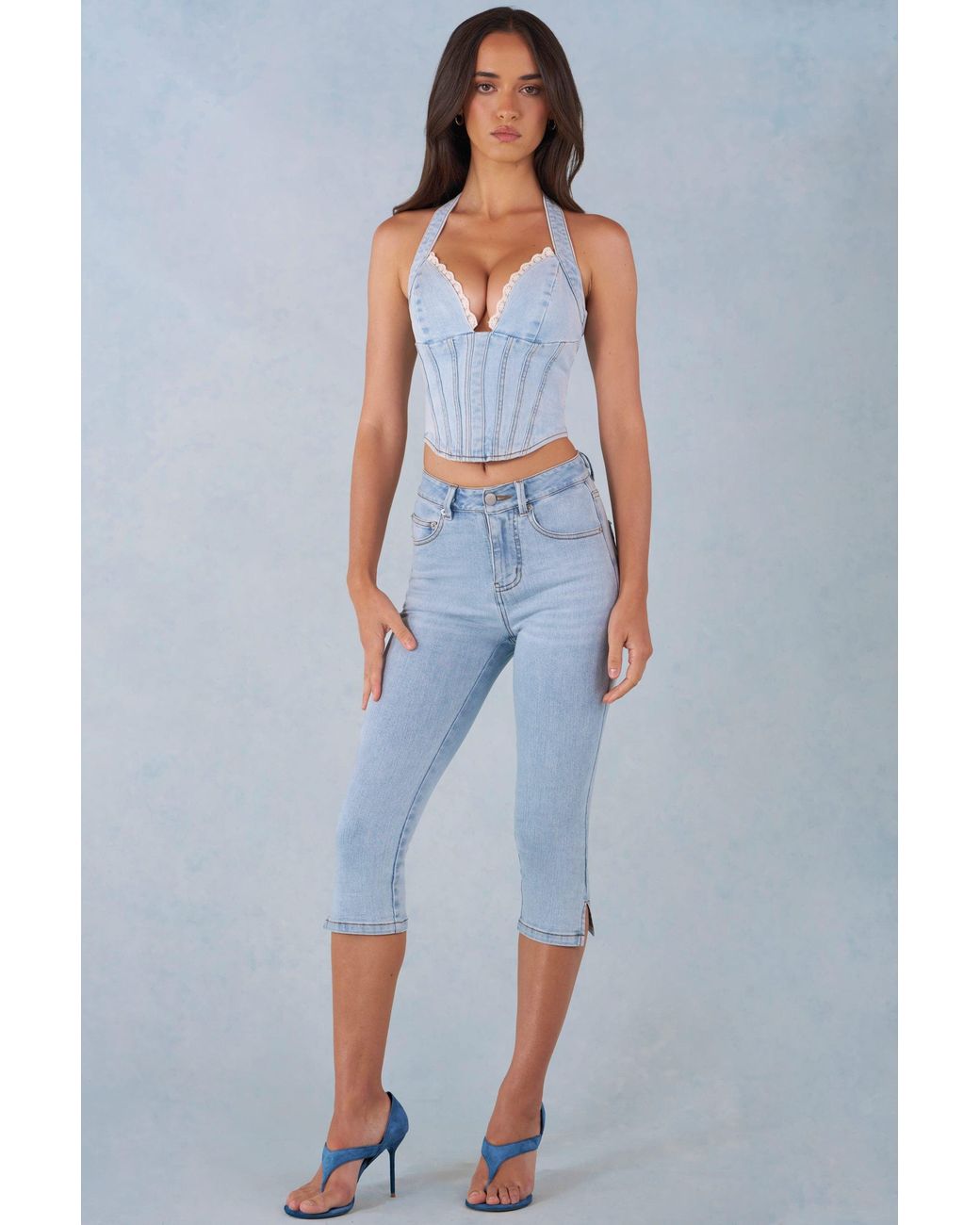 Oh Polly Blue Mid-Rise Denim Capri Jeans