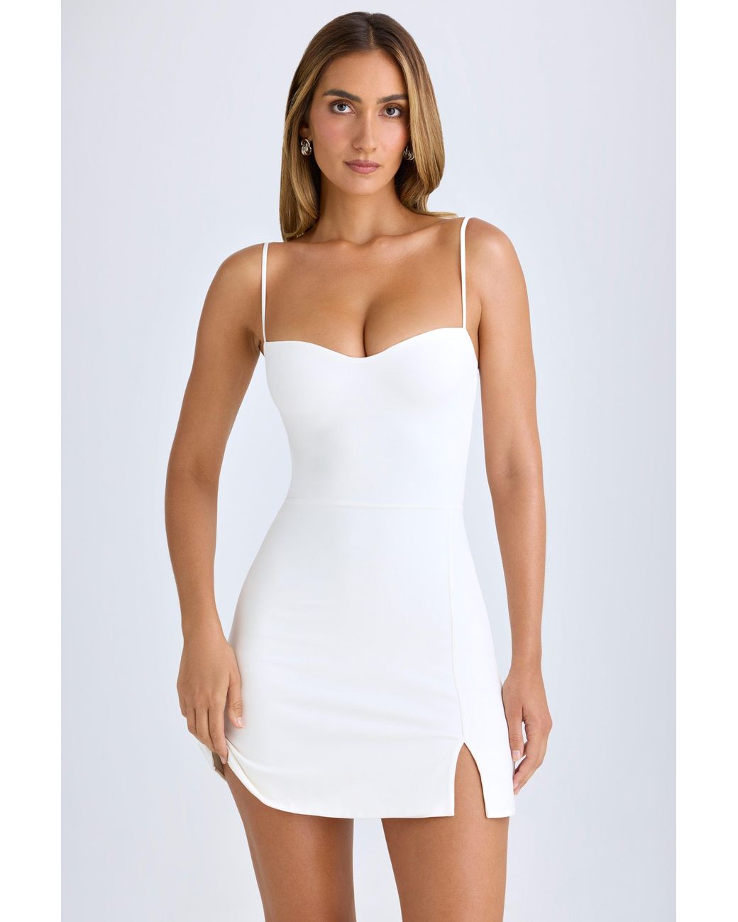 Oh Polly White Modal Sweetheart-Neck A-Line Mini Dress