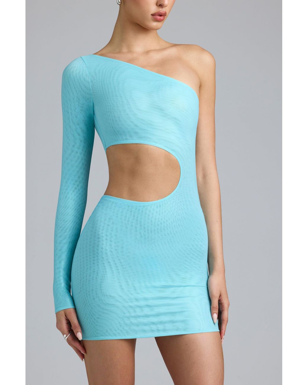 Oh Polly Blue Metallic Cut-Out One-Shoulder Mini Dress