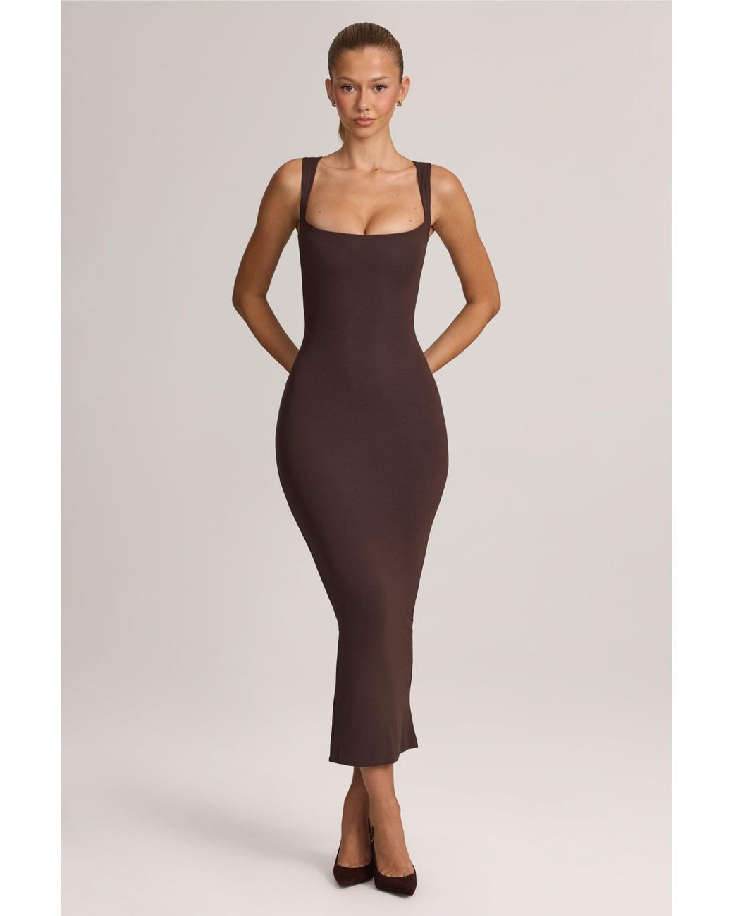 Oh Polly Brown Modal Bodycon Midi Dress