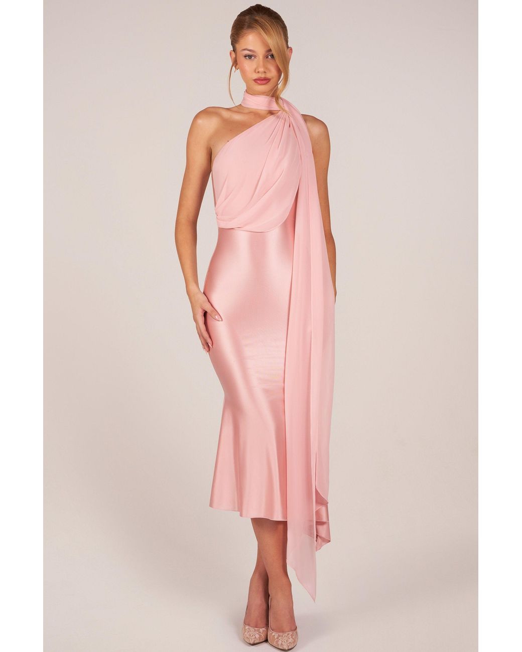 Oh Polly Pink Scarf-Detail Midaxi Dress