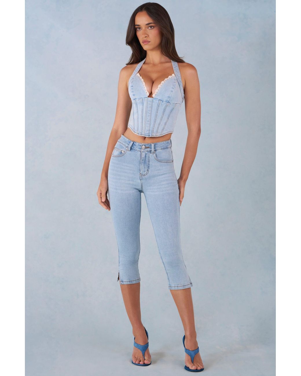 Oh Polly Blue Mid-Rise Denim Capri Jeans