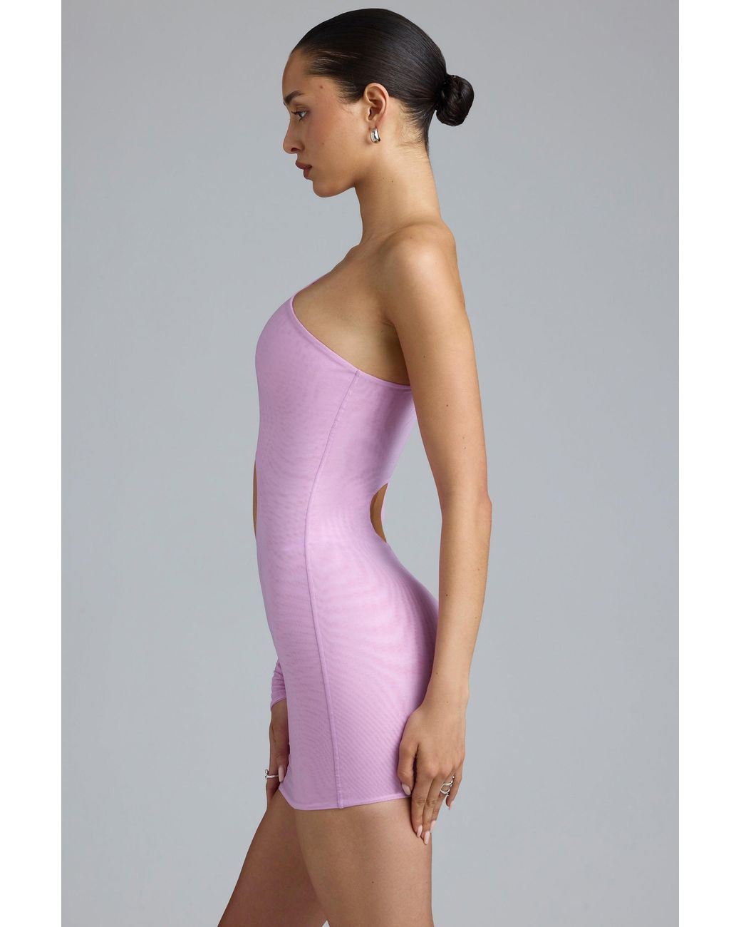 Oh Polly Pink Metallic Cut-Out One-Shoulder Mini Dress