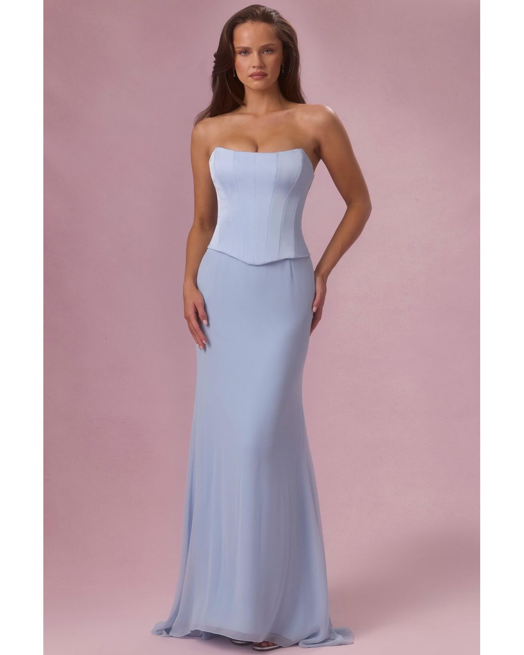 Oh Polly Blue Satin Corset Bridesmaid Dress