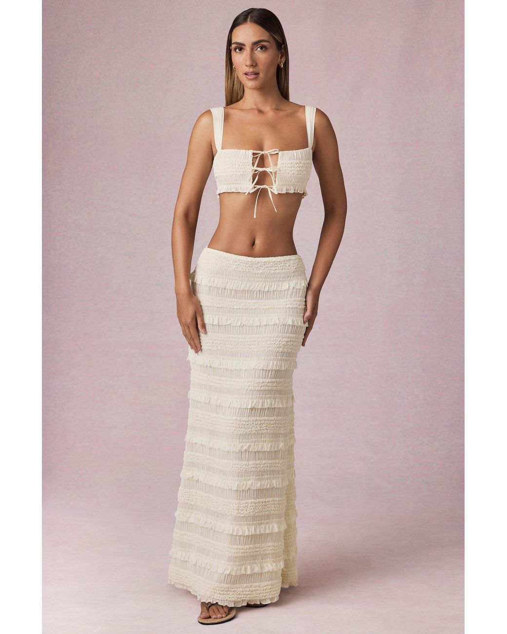 Oh Polly White Ruffled Mid-Rise Maxi Skirt