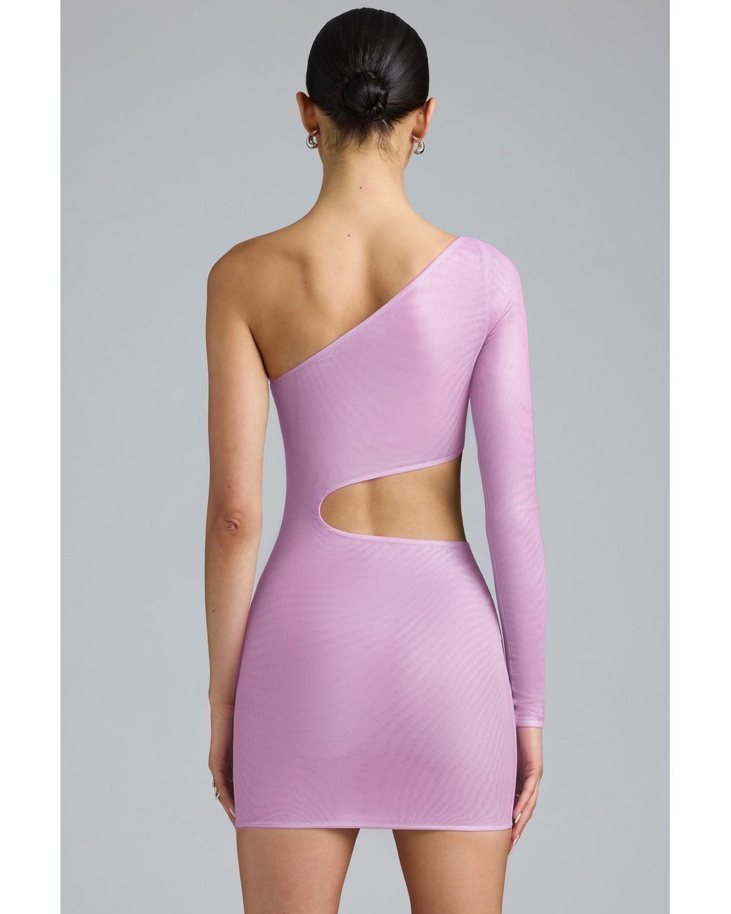 Oh Polly Pink Metallic Cut-Out One-Shoulder Mini Dress