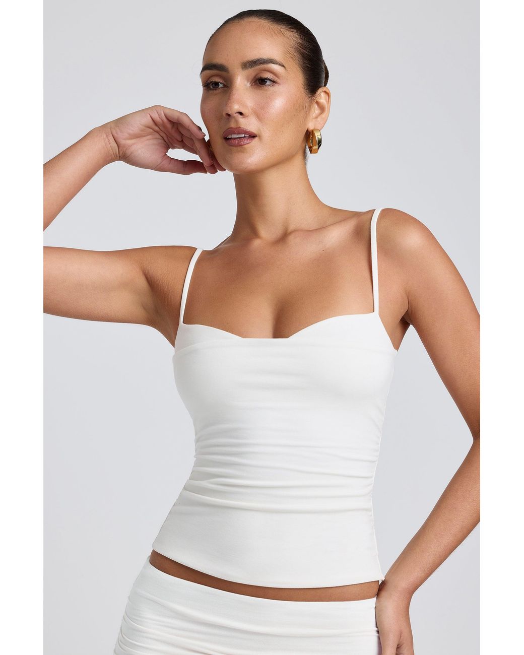 Oh Polly White Modal Ruched Layered Tank Top