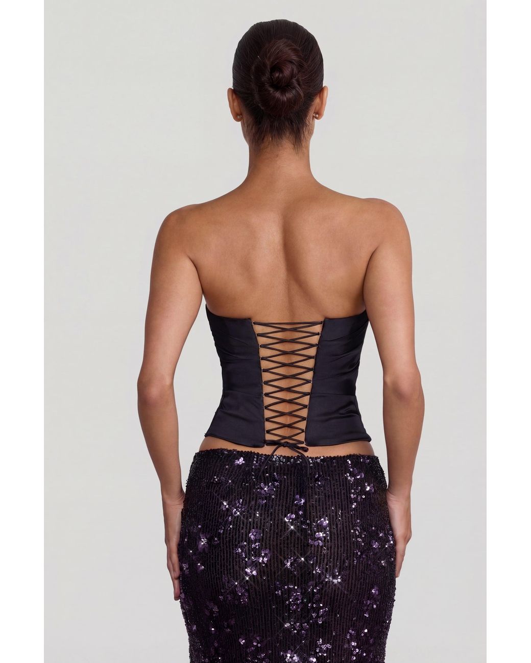 Oh Polly Black Embellished Mid-Rise Thigh-Split Maxi Skirt