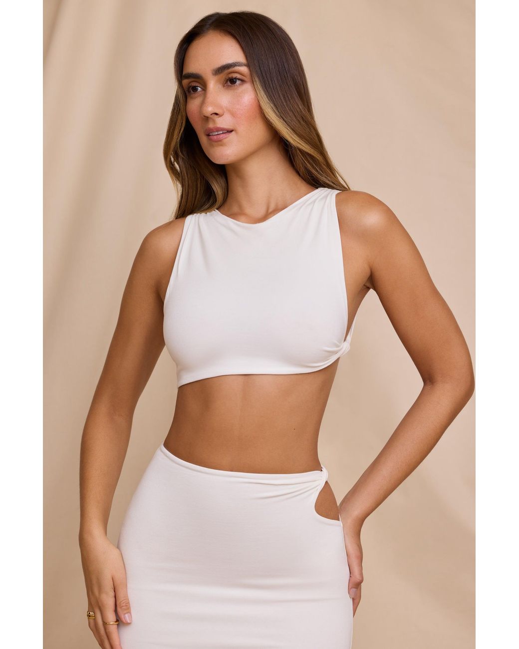 Oh Polly White High Neck Twist Crop Top