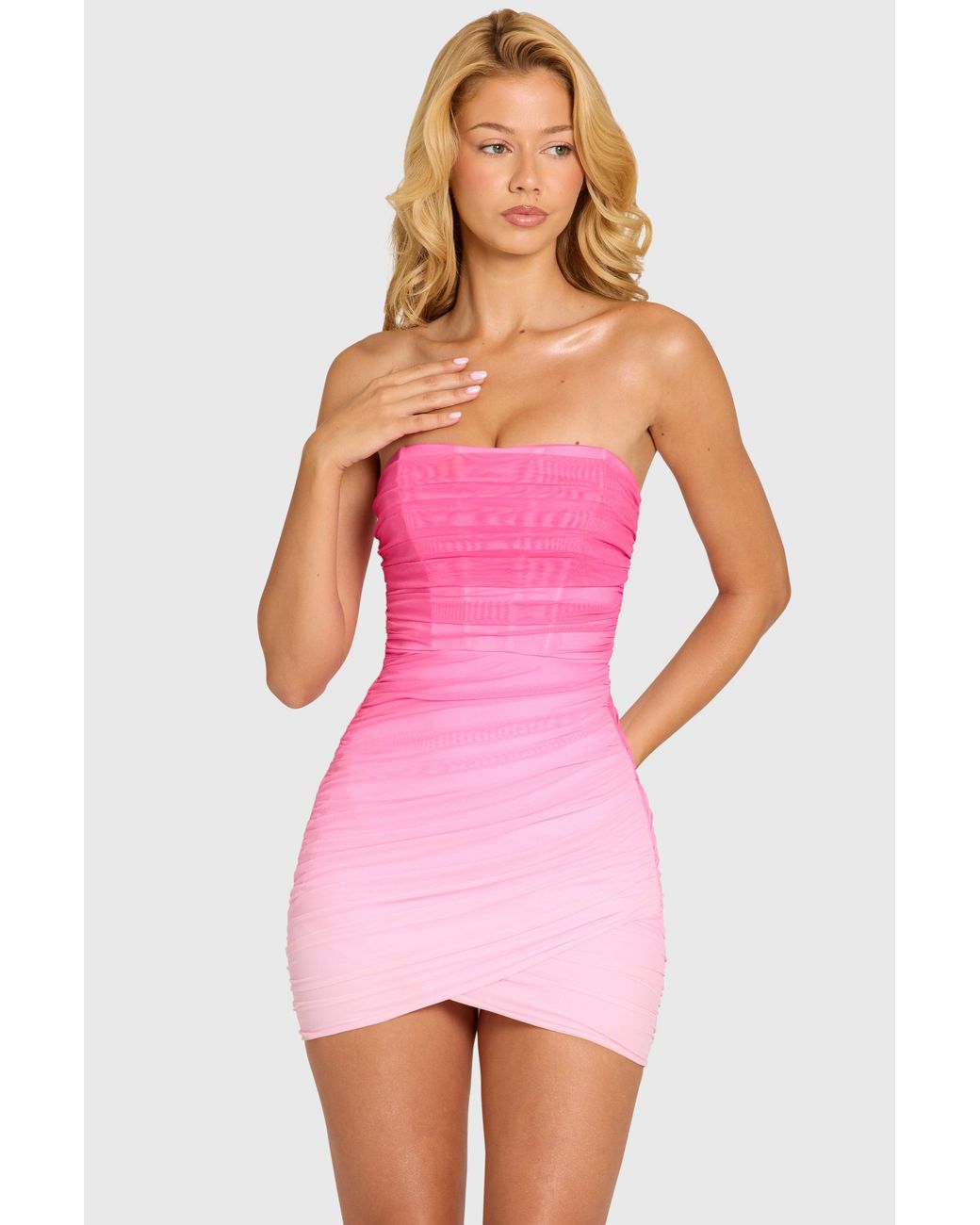 Oh Polly Pink Mesh Bodycon Mini Dress