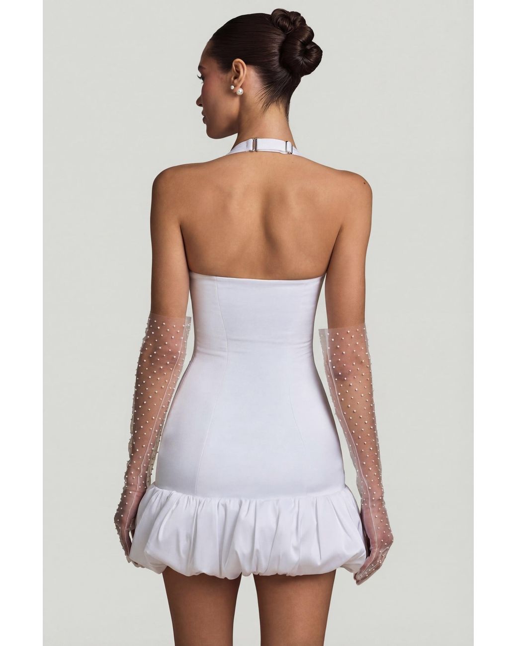 Oh Polly White Bow-Detail Halterneck Bubble Hem Mini Dress