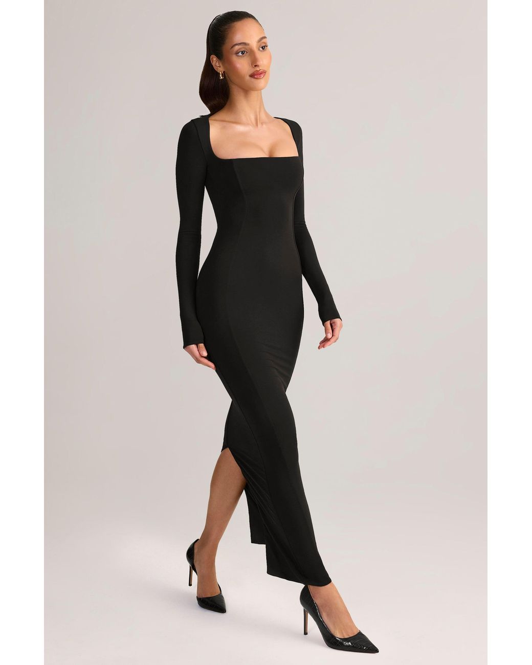 Oh Polly Black Modal Square-Neck Bodycon Maxi Dress