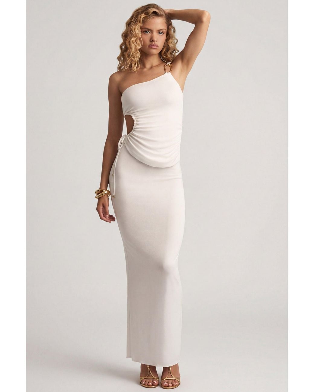Oh Polly White Textured Jersey Low-Rise Maxi Skirt