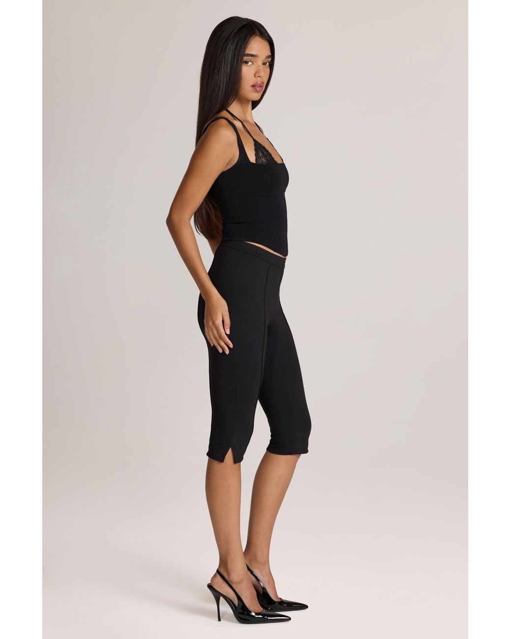 Oh Polly Black Ponte Capri Leggings