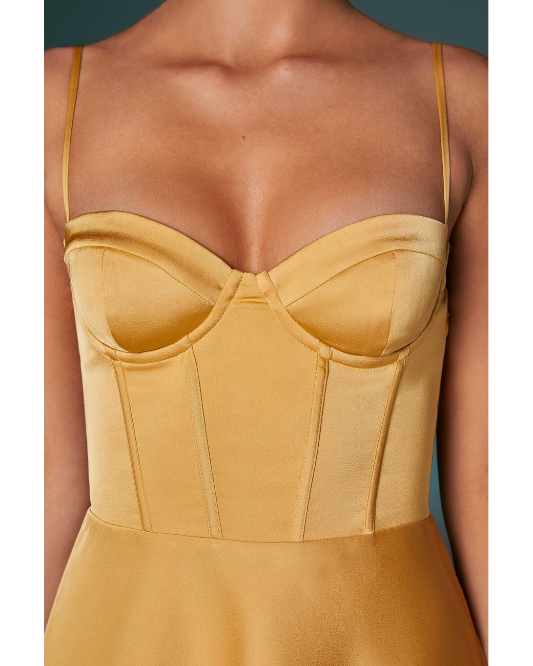 Oh Polly Metallic Asymmetric Hem Corset Mini Dress