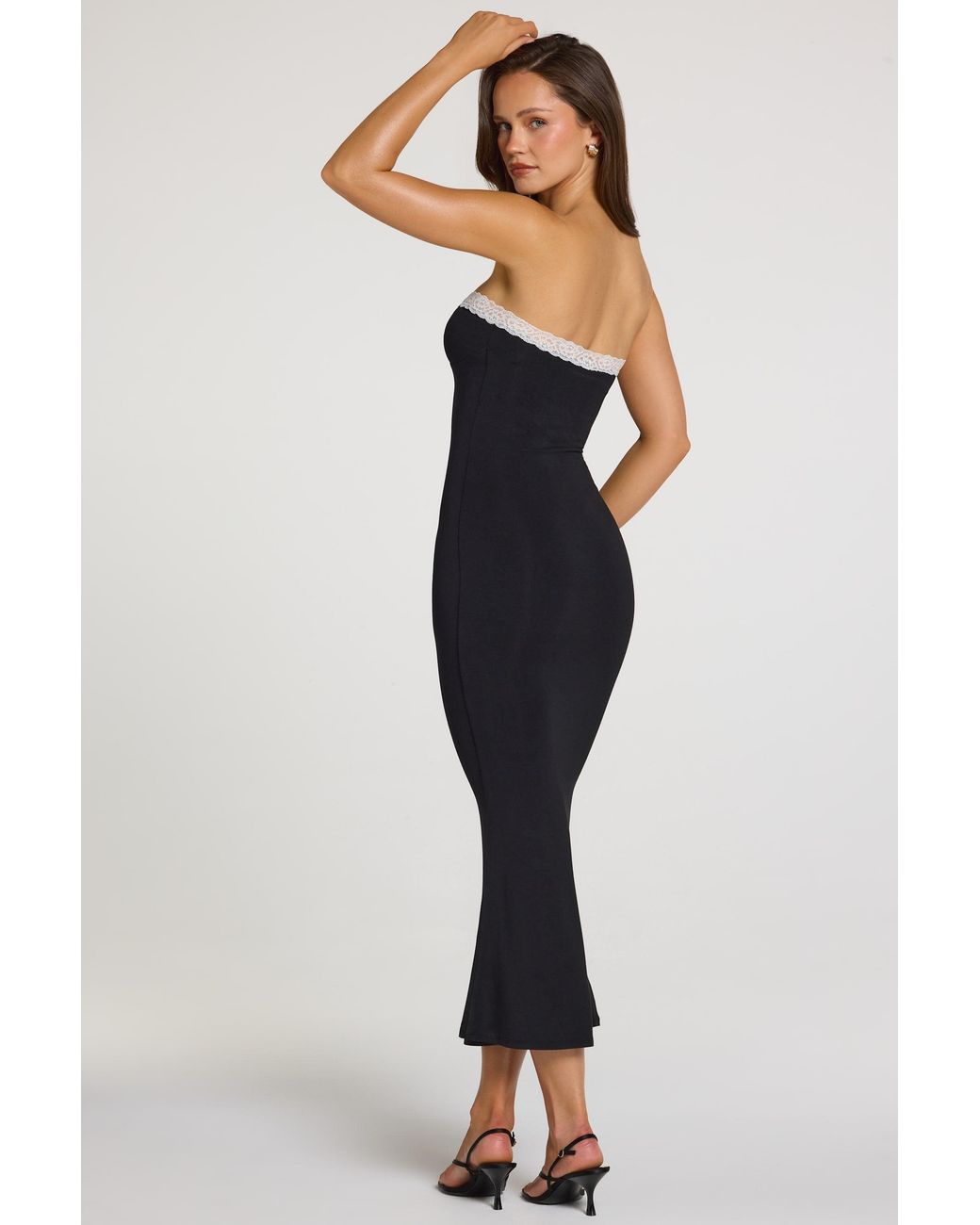 Oh Polly Black Modal Lace-Trim Midaxi Dress