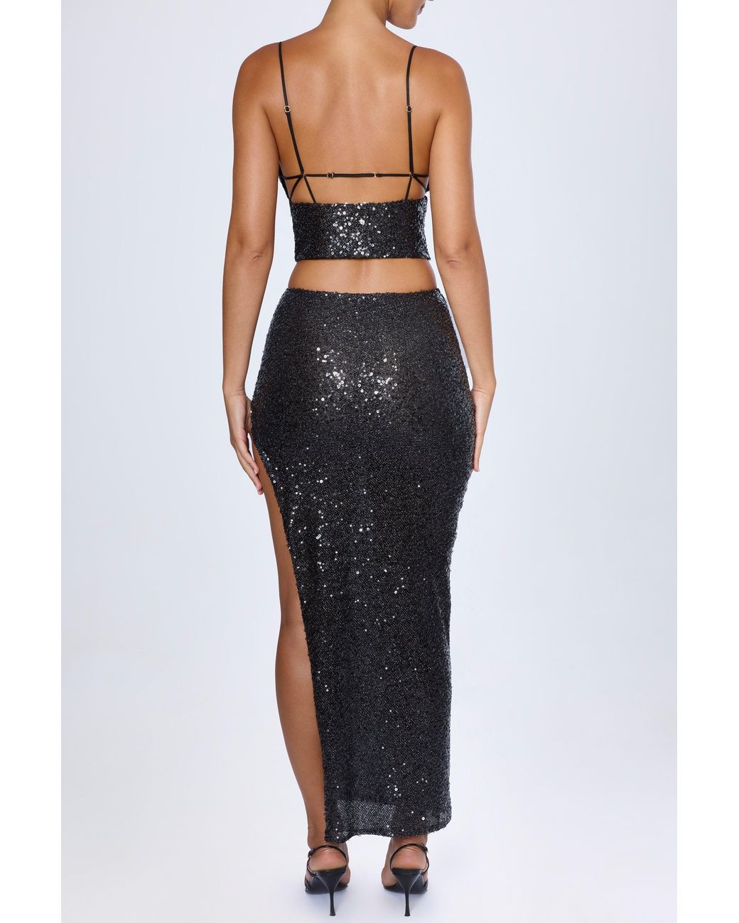Oh Polly Black Embellished Low-Rise Maxi Skirt