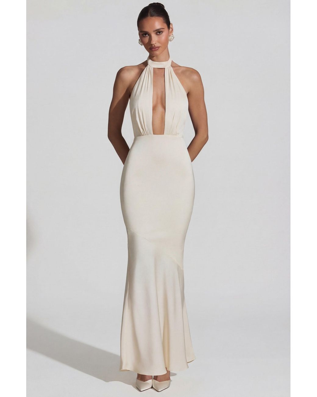 Oh Polly White Backless Halterneck Fishtail Gown