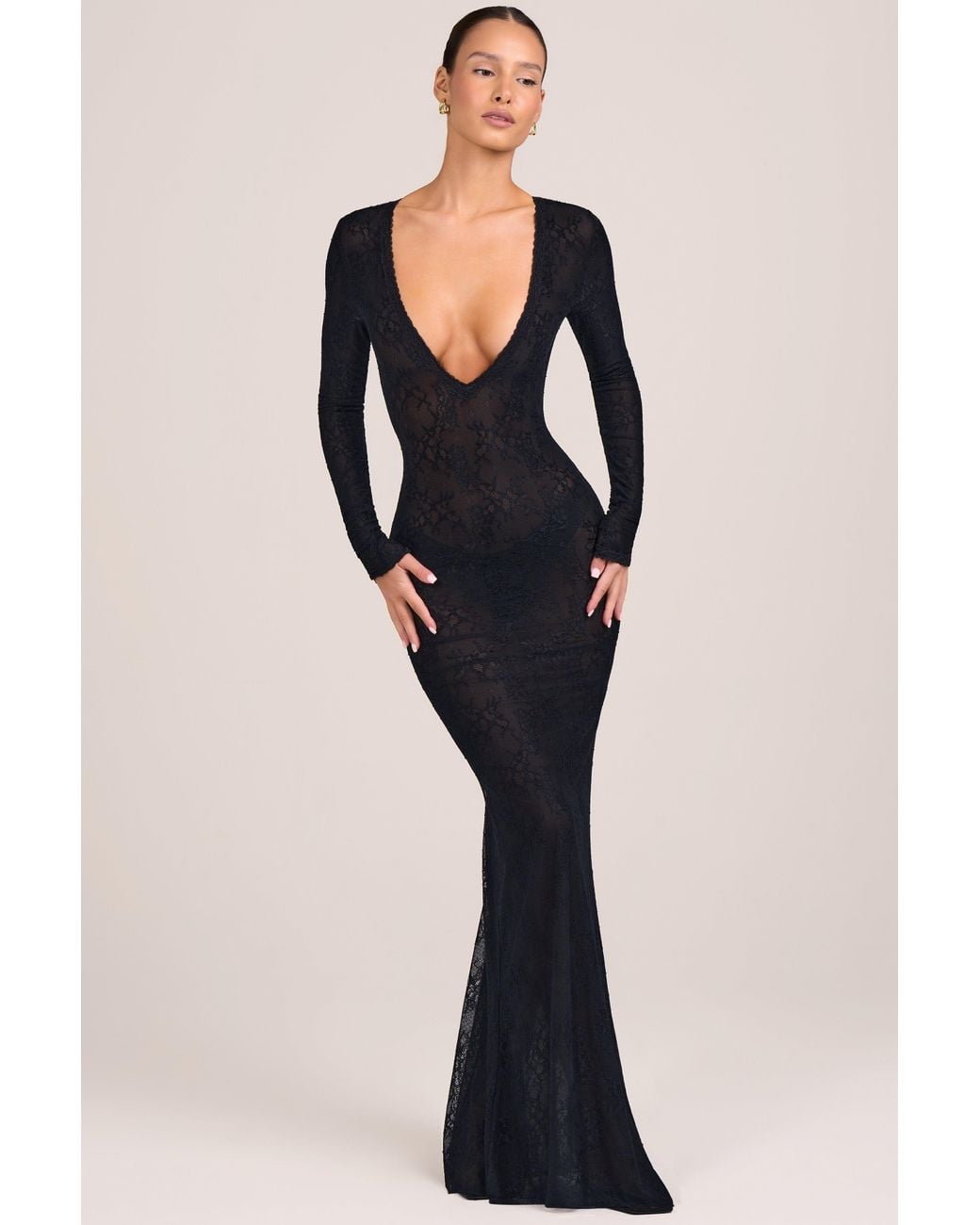 Oh Polly Black Lace Long-Sleeve Maxi Dress