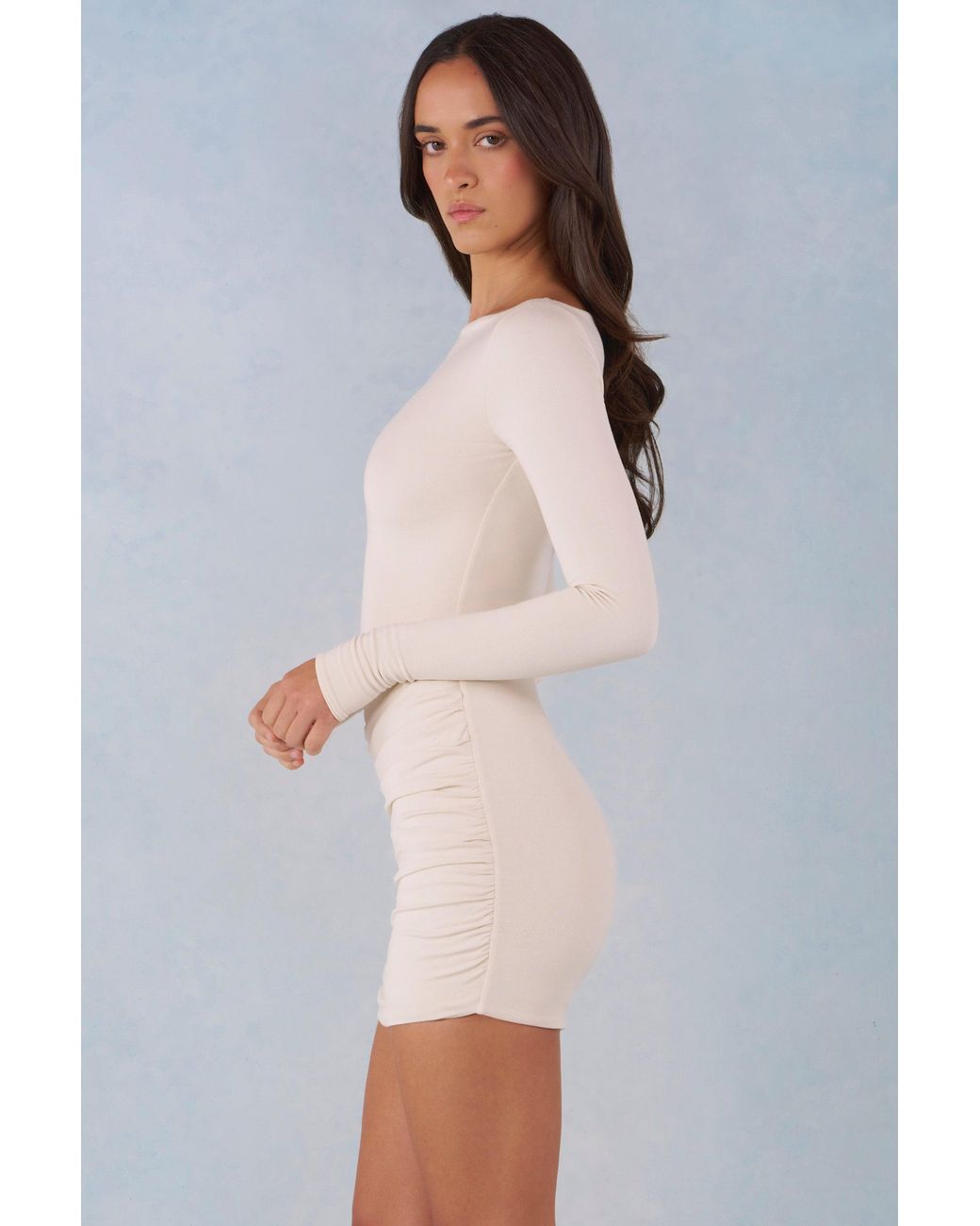 Oh Polly White Modal Long-Sleeve Mini Dress