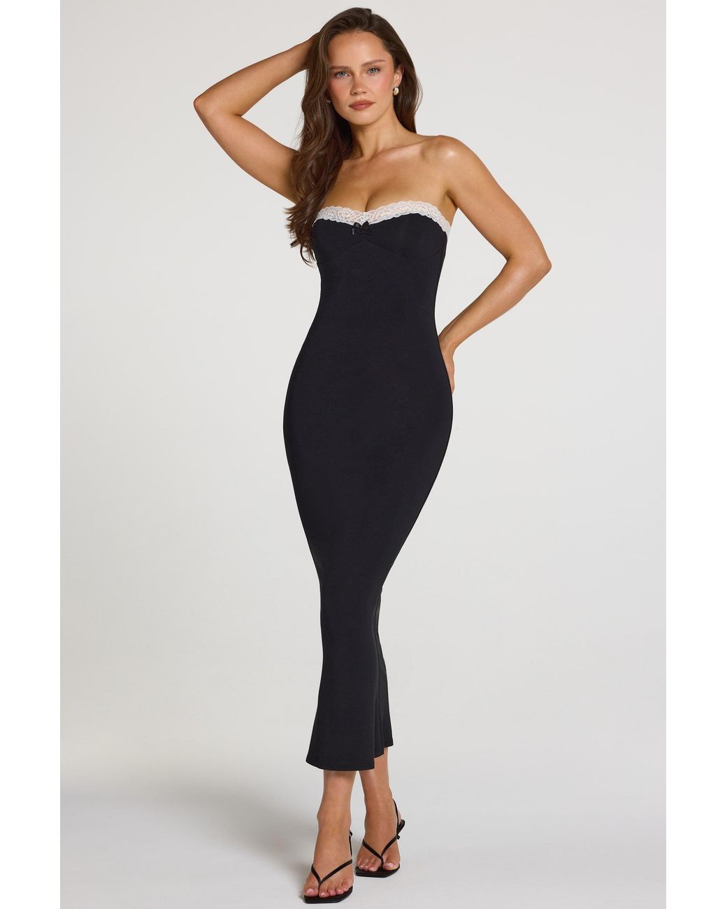 Oh Polly Black Modal Lace-Trim Midaxi Dress