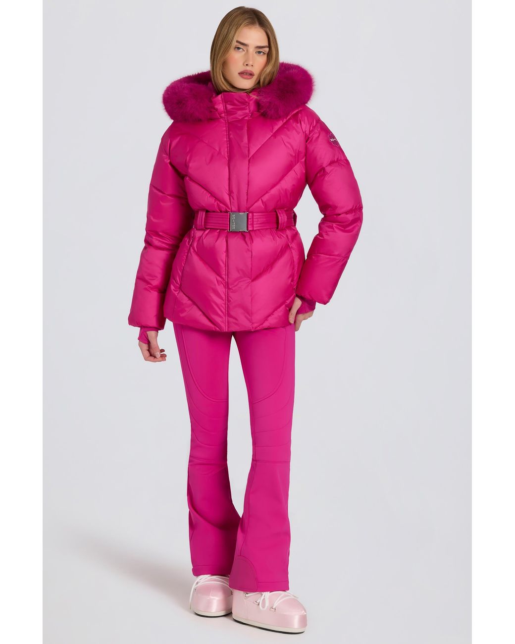 BO+TEE Pink Waterproof Faux-Fur Hood Ski Jacket