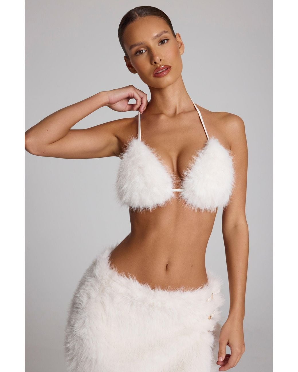 Oh Polly White Faux Fur Triangle Bralette