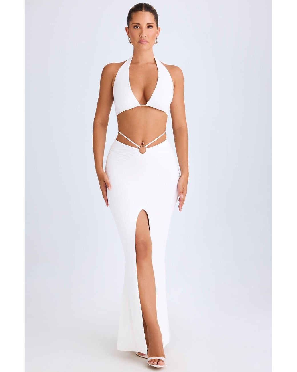 Oh Polly White Hardware-Detail Mid-Rise Maxi Skirt