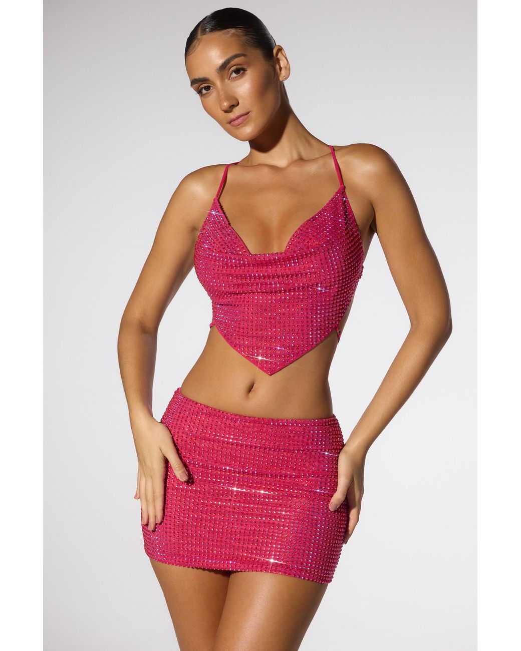 Oh Polly Pink Embellished Low Rise Mini Skirt