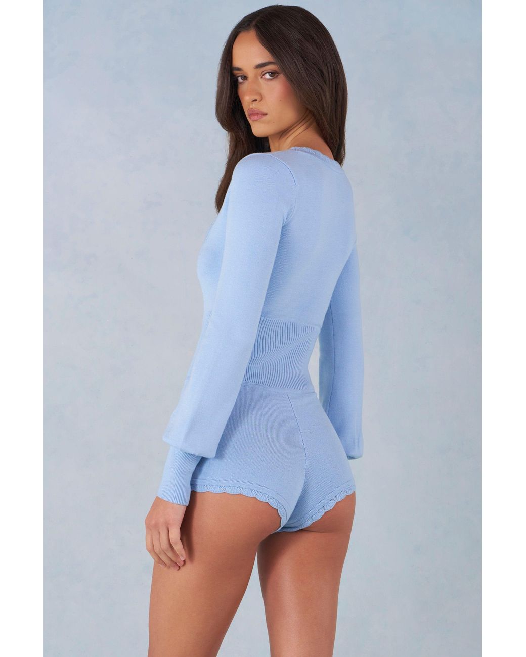 Oh Polly Blue Knit Long-Sleeve Romper