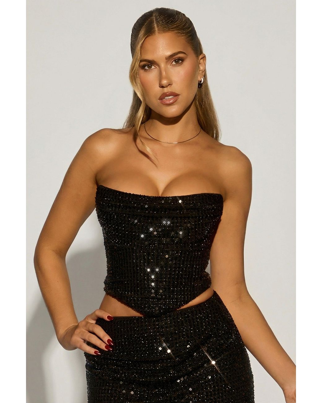 Oh Polly Black Embellished Draped Corset Top
