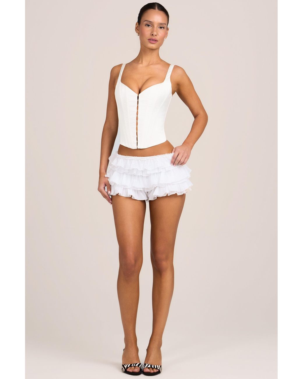 Oh Polly White Mesh Low-Rise Ruffle Shorts