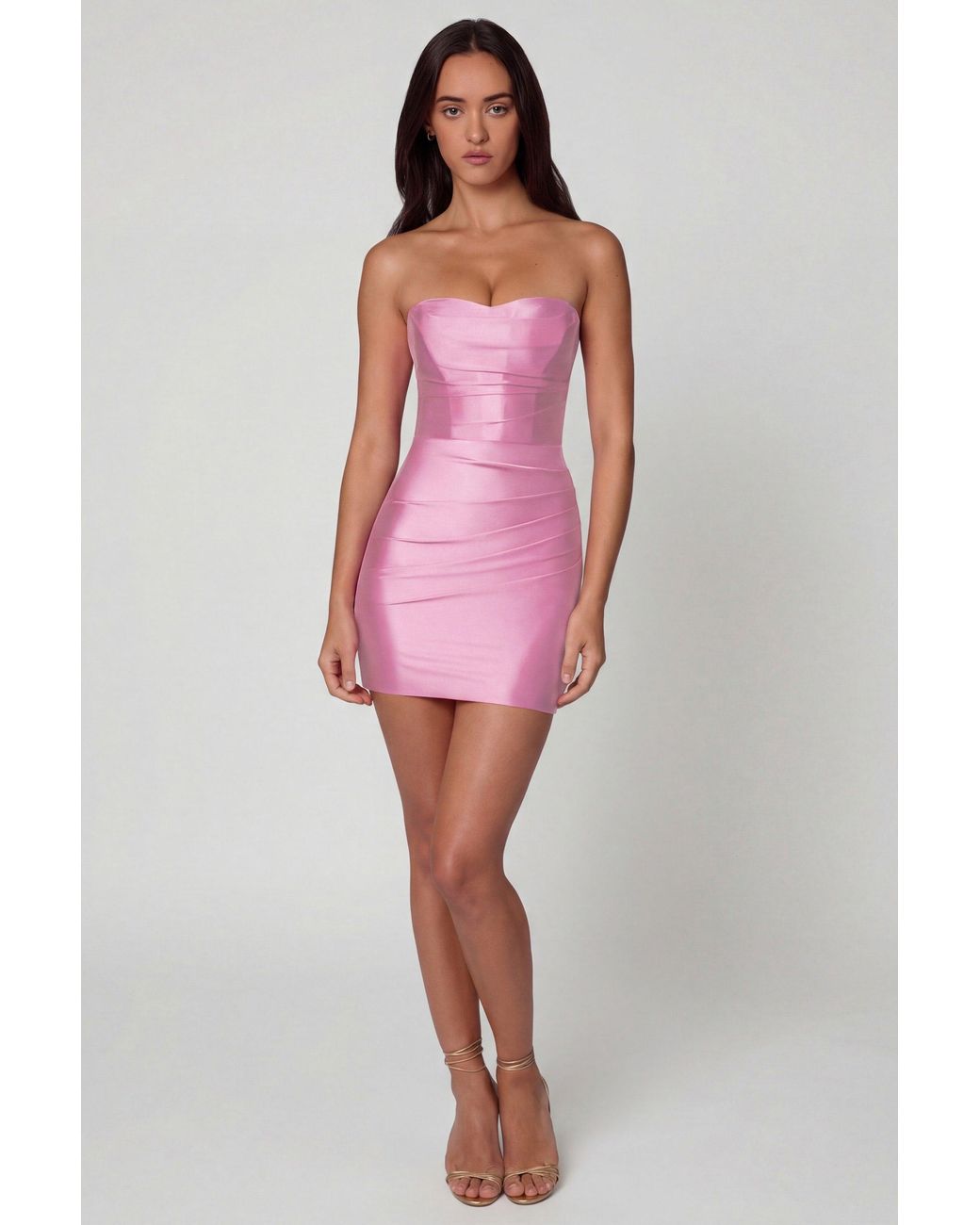 Oh Polly Pink Ruched Bandeau Mini Dress