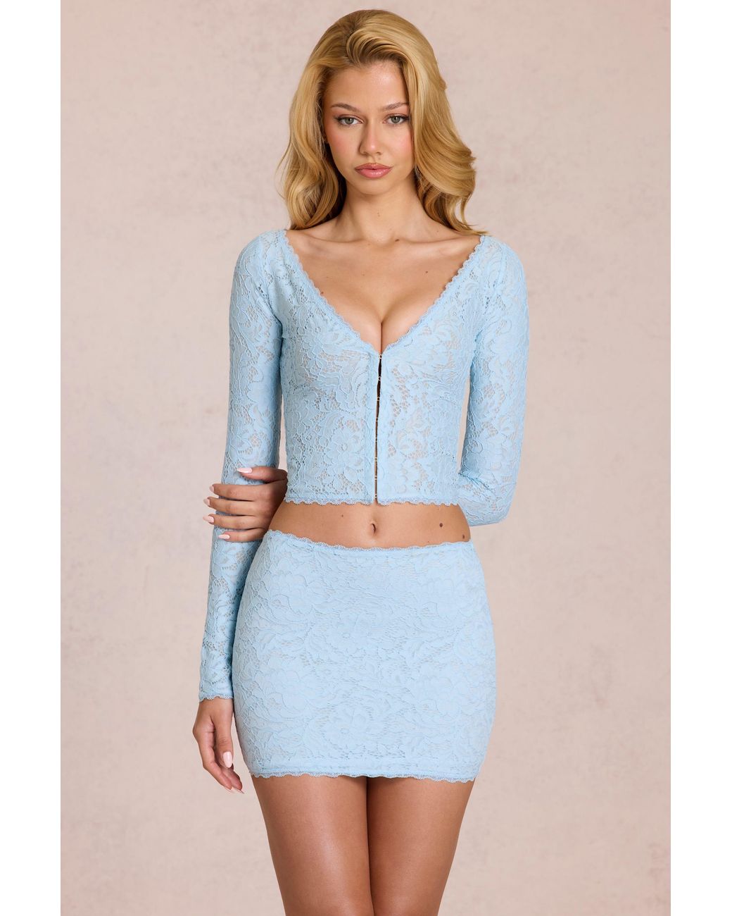 Oh Polly Blue Lace Plunge Cardigan