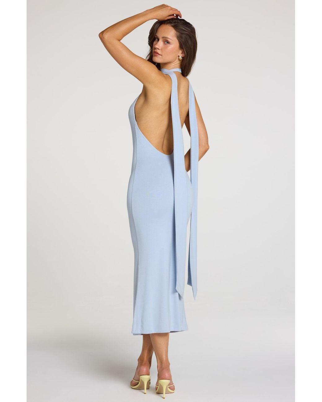 Oh Polly Blue Modal Halterneck Midaxi Dress