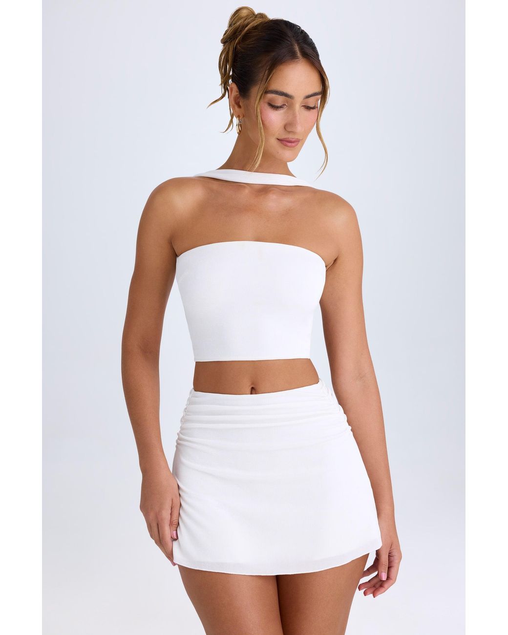 Oh Polly White Ruched Mid-Rise Mini Skirt