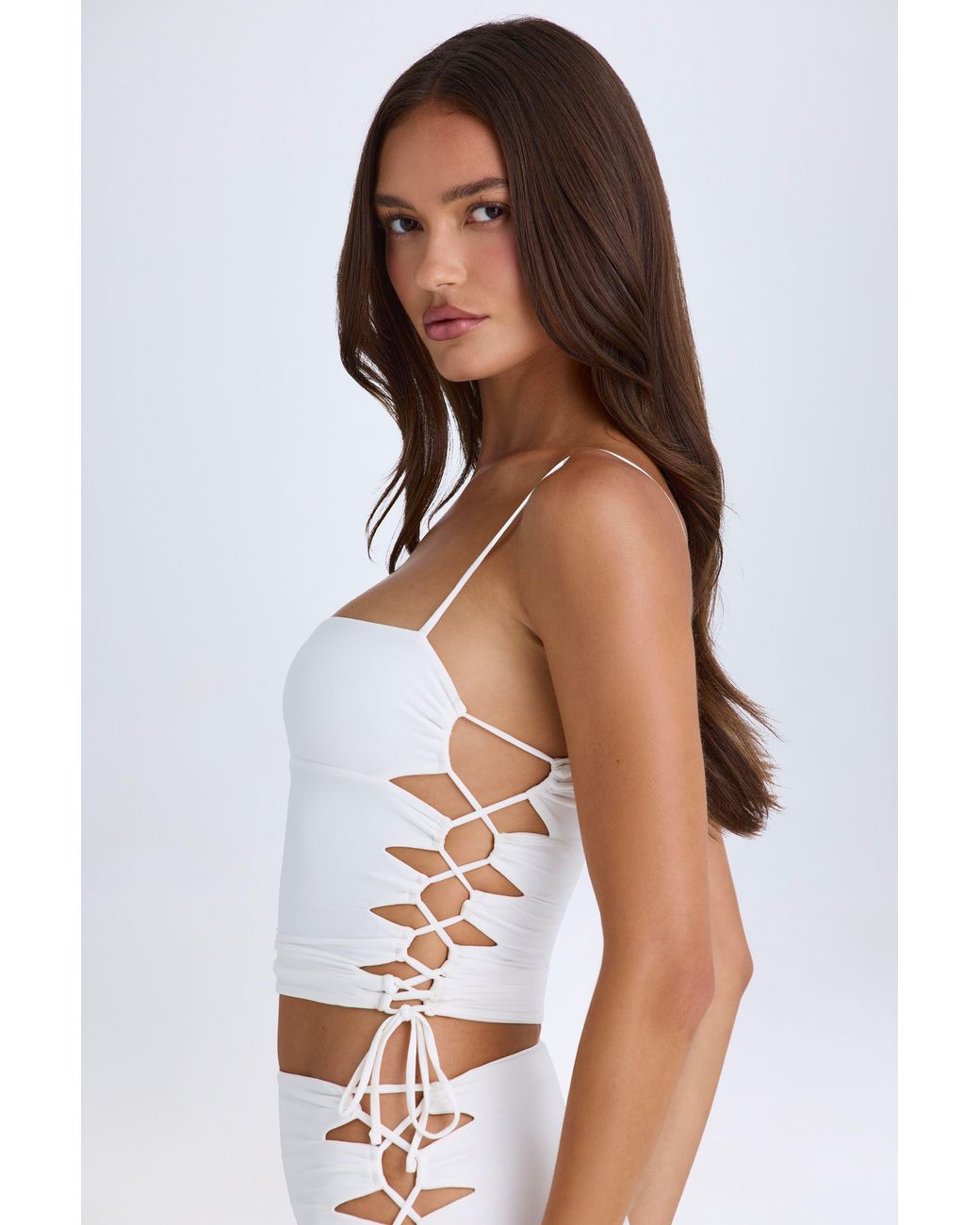 Oh Polly White Ruched Cut-Out Top