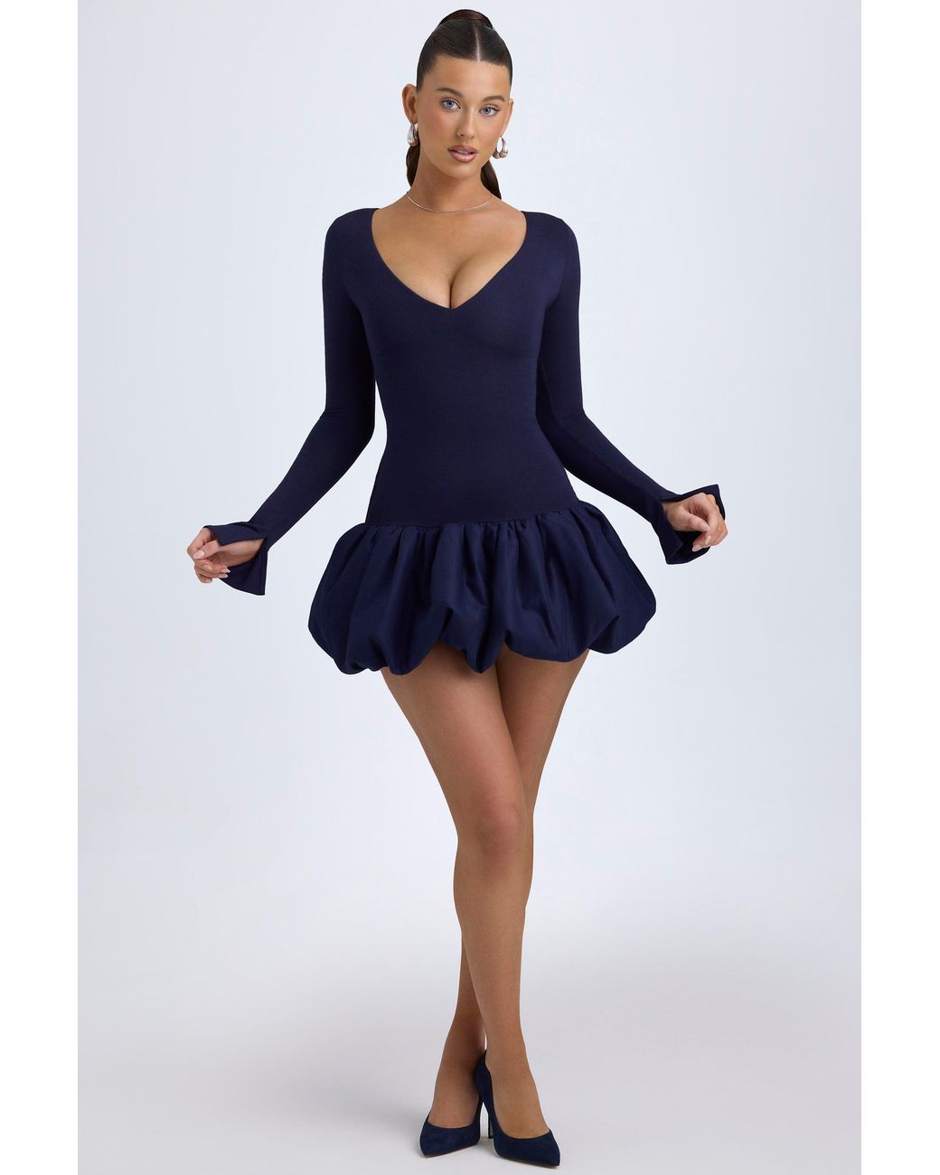 Oh Polly Blue Modal Drop-Waist Bubble Hem Mini Dress