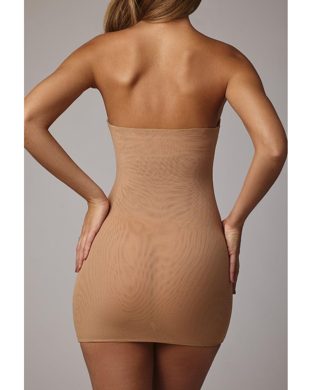 Oh Polly Brown Soft Sheer-Mesh Bandeau Mini Slip Dress