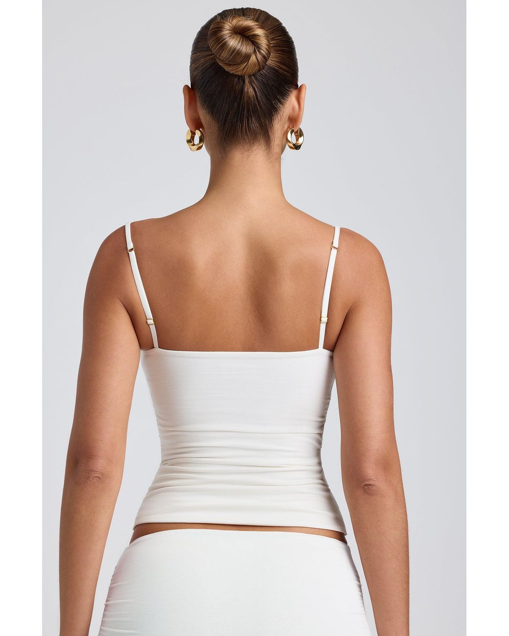 Oh Polly White Modal Ruched Layered Tank Top